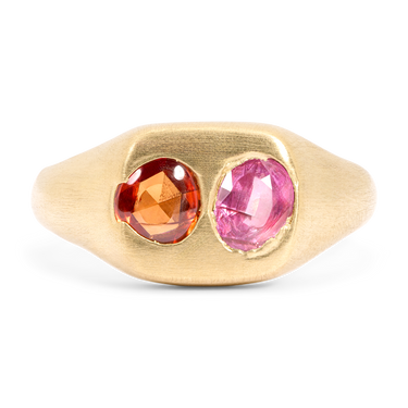 Pink & Orange Peek-a-Boo Signet Ring - Size 6 - 12034